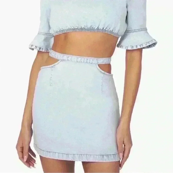 WeWoreWhat Dresses & Skirts - WeWoreWhat Cut-Out Denim Mini Skirt in a Super Light Indigo Wash. Sz Small. NWT!